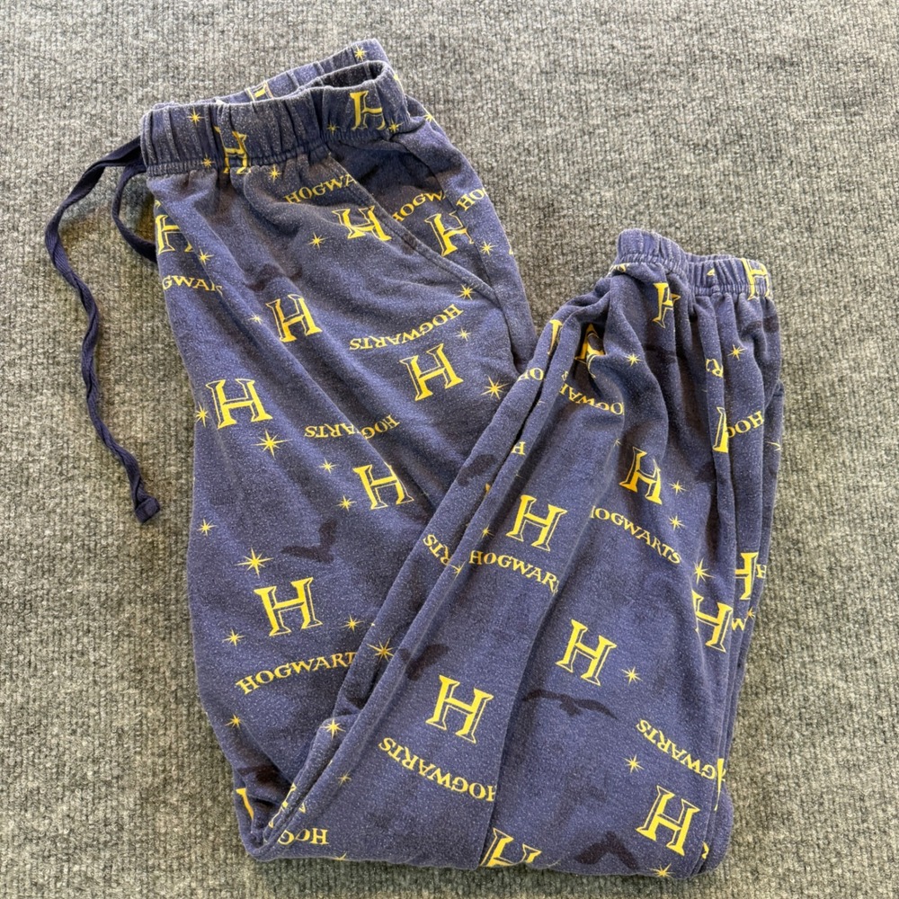 Harry Potter Hogwarts Pajama Pants Blue Yellow Logo Lounge Bottoms Small - Picture 11 of 12